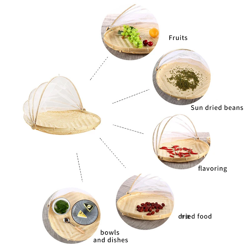 

Handmade Bug Proof Baskets Dustproof Basket Bamboo Woven Wicker Baskets Picnic Fruit Vegetables Bread Cover Food Storage Basket