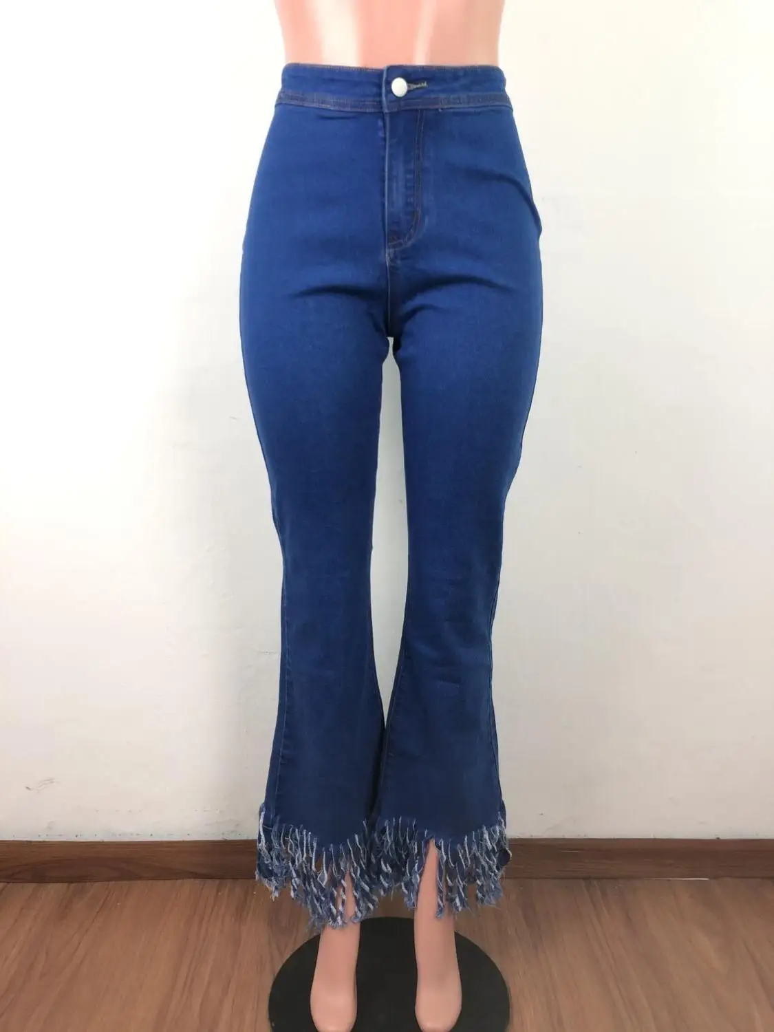 

Casual Women Flare Jeans Full Length Denim Flare Pants Pocket Holes Bell Bottom Trousers Skinny Boot Cut Tassel Denim Pants