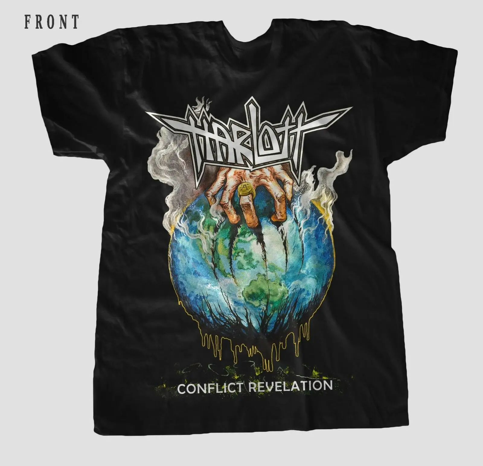 Черная футболка с металлическим ремешком в стиле гарлотт раскрытием конфликта