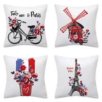 paris city landscape oil painting valentines day pillowcase red couple cushion cover linen white decorative pillows home decor