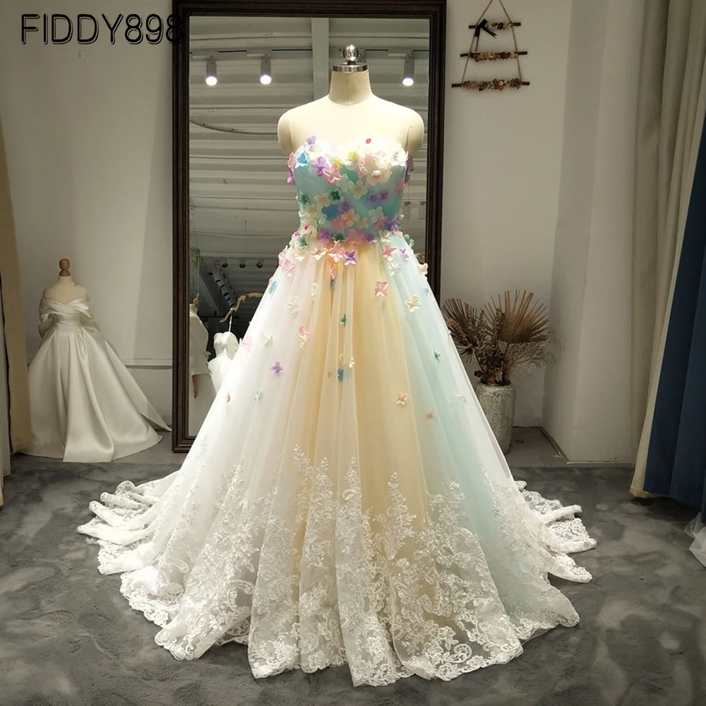 Многоцветные свадебные платья тюль 3D цветы Радуга Vestido de Novia 2019 robe mariage | Свадьбы и