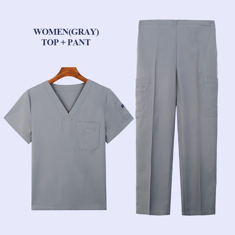 

2021 Scrub Uniform Nurse Workwear Scrubs Set Top Pant Nursing Uniforms Women Men V Neck Doctor Working Suits Solid Color