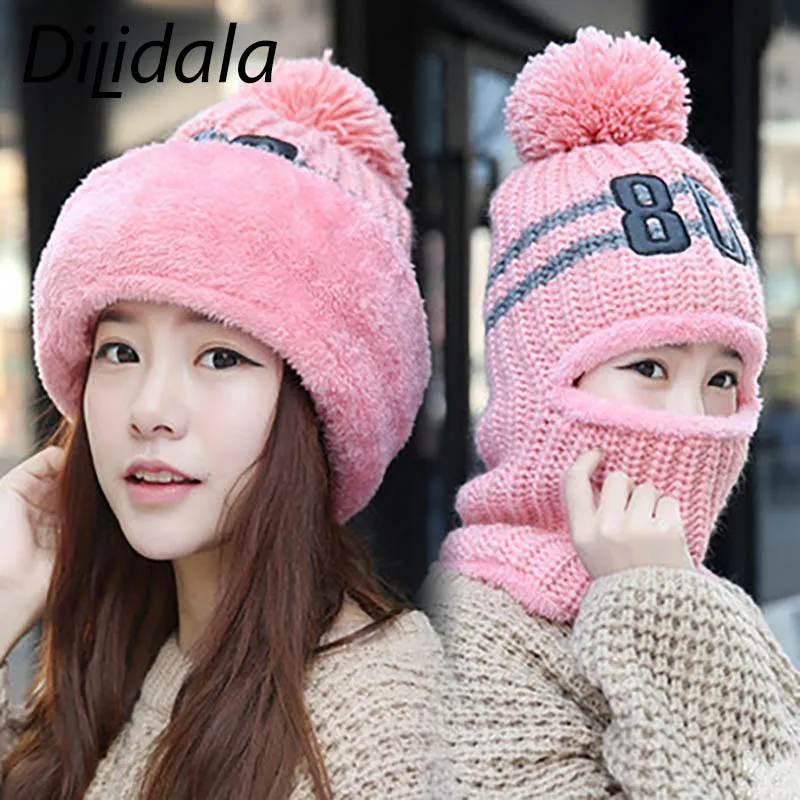 Dilidala женские зимние шерстяные наушники плюс бархатная теплая вязаная шапка