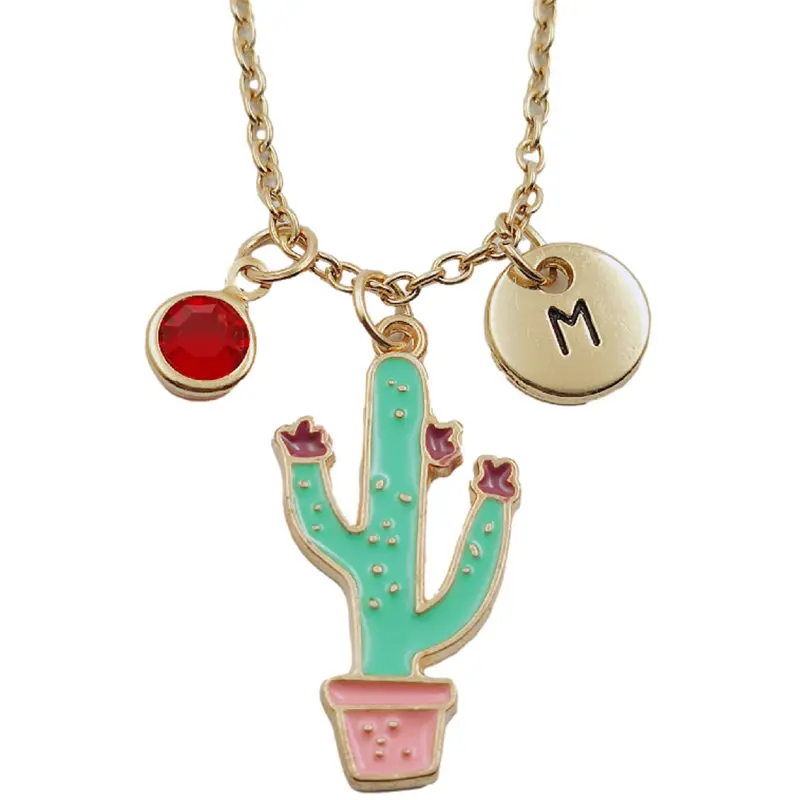 

new cactus Initial Letter Creative Birthstone Gold Necklace Fashion Jewelry Women Gifts Christmas Accessories Pendant
