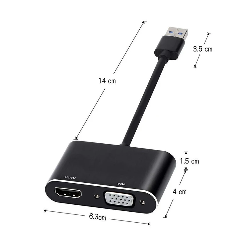 Преобразователь PERESAL USB3.0 в HDMI + VGA для Dell/HP/Lenovo/asus компьютерный проектор монитор
