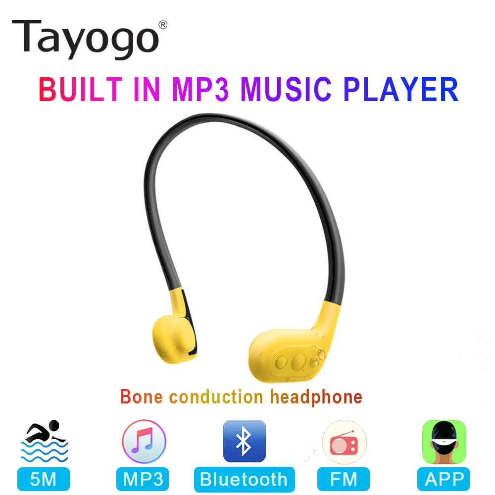 yellow headphone Tayogo плавательные костные проводящие наушники Bulit-in MP3-плеер с FM Bluetooth приложение шагомер IPX8 водонепроницаемый 8 Гб музыкальный плеер - Цвет: yellow headphone