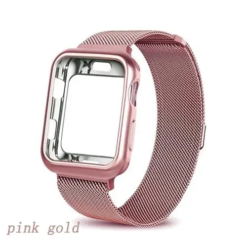 pink gold Чехол+ ремешок для Apple Watch 4 band 44 мм 40 мм iWatch band 42 мм 38 мм Миланская Петля Браслет ремешок для Apple watch 5 4 3 2 1 44 - Цвет ремешка: pink gold