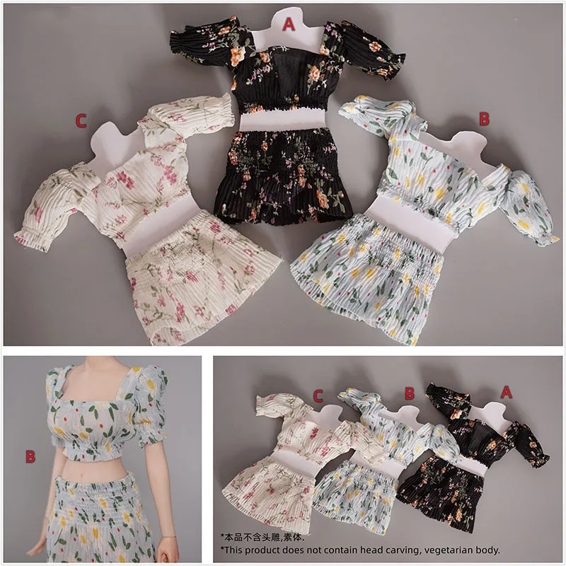 

1/6 Scale Sexy Female Figure Accessory Crushed Bubble Sleeves Loose Floral Skirt Model for 12 inches Body