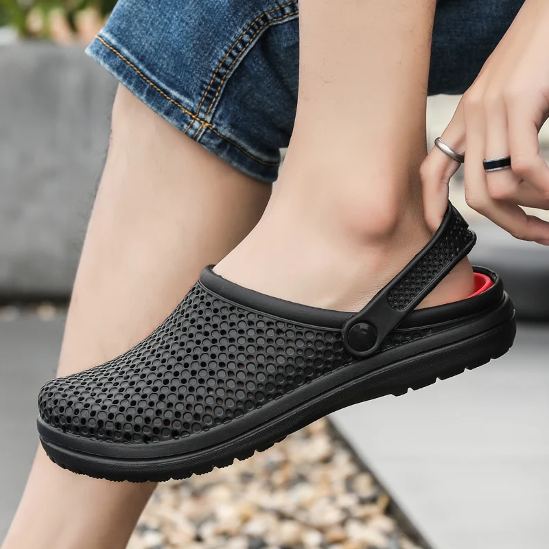 Мужские сандалии сабо Coslony черные с ремешками для пляжа и плавания большие