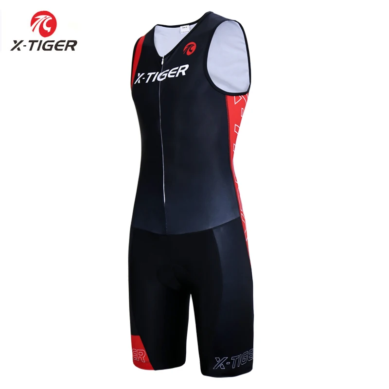 

X-Tiger Men Sleeveless Triathlon Cycling Jersey Sponge Pad Cycling Skinsuit Summer Breathable Sports Running Swimming Wear