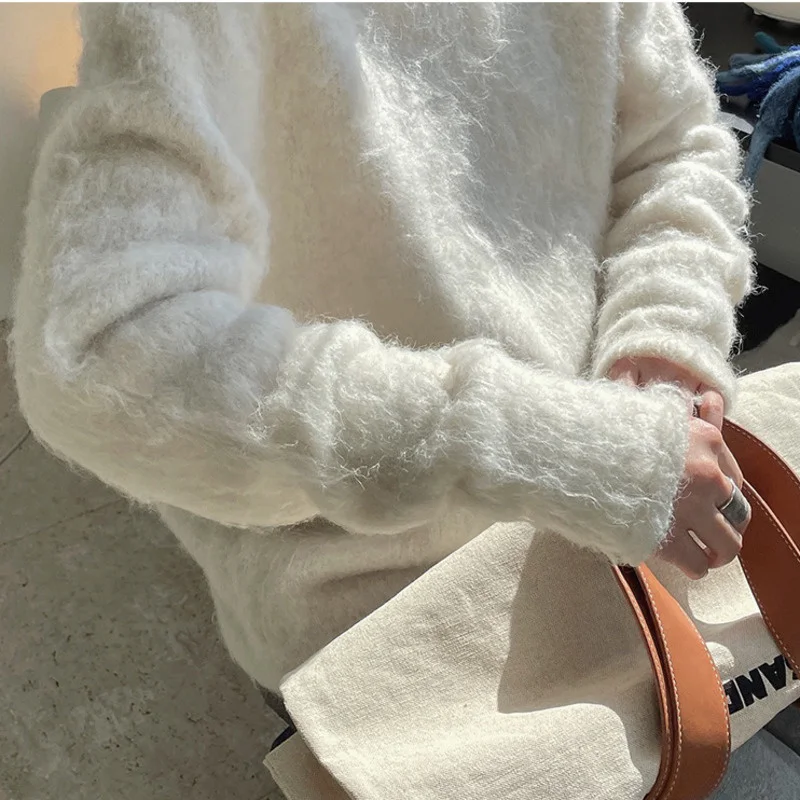 Новинка Женский Флокированный свитер с V-образным вырезом однотонный Модный