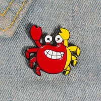 hoseng red yellow funny happy crab ocean series metal brooch enamel badges lapel pin jewelry fashion gifts hs_613