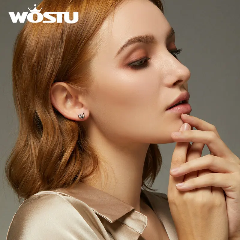 WOSTU 100% Настоящее серебро 925 пробы серьги милые маленькие ленивые для женщин
