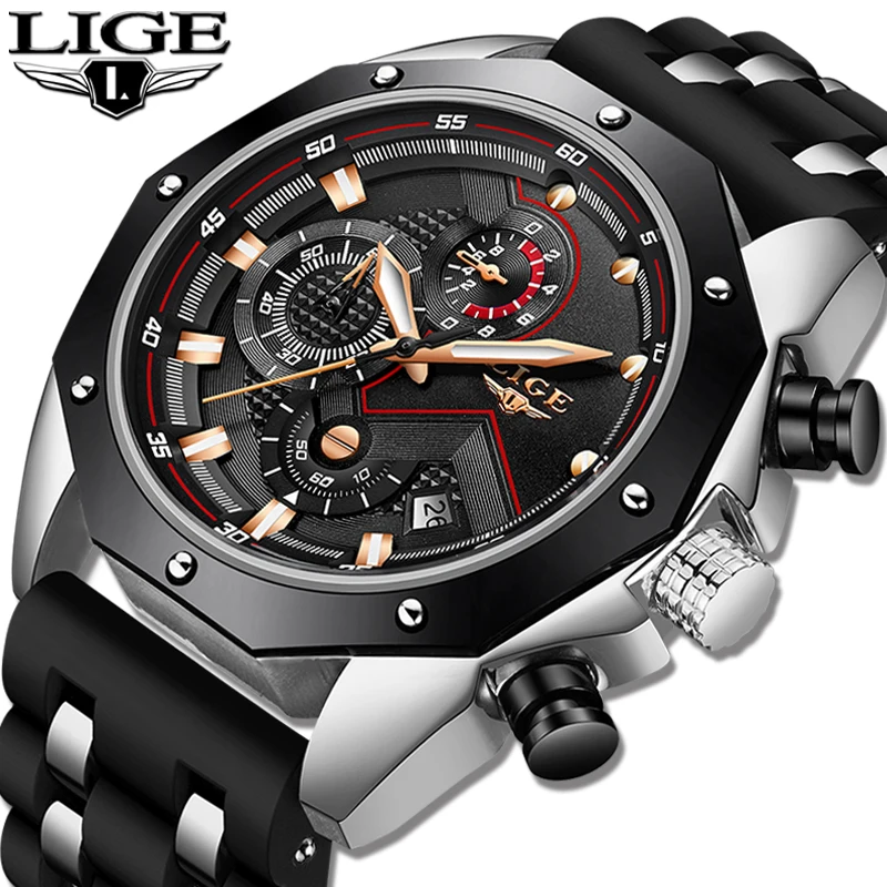 Часы наручные LIGE Мужские кварцевые брендовые Роскошные водонепроницаемые