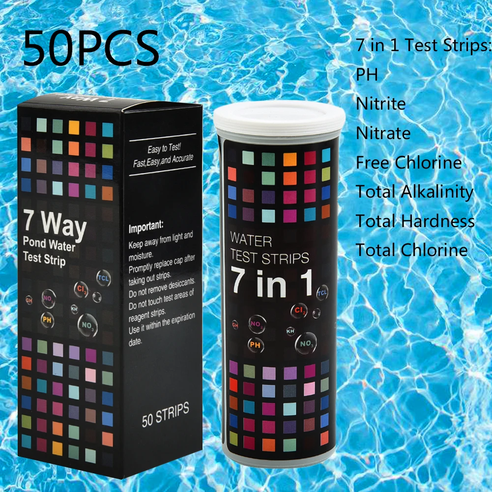 Тест полоски для воды 7 в 1 50 шт. тест определения уровня рн аквариуме и новое