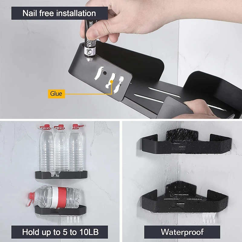

Shelf Box, Self-Adhesive Organizer, Not to Damage the Wall Mount in Kitchen Bathrooms 2 Pieces Black
