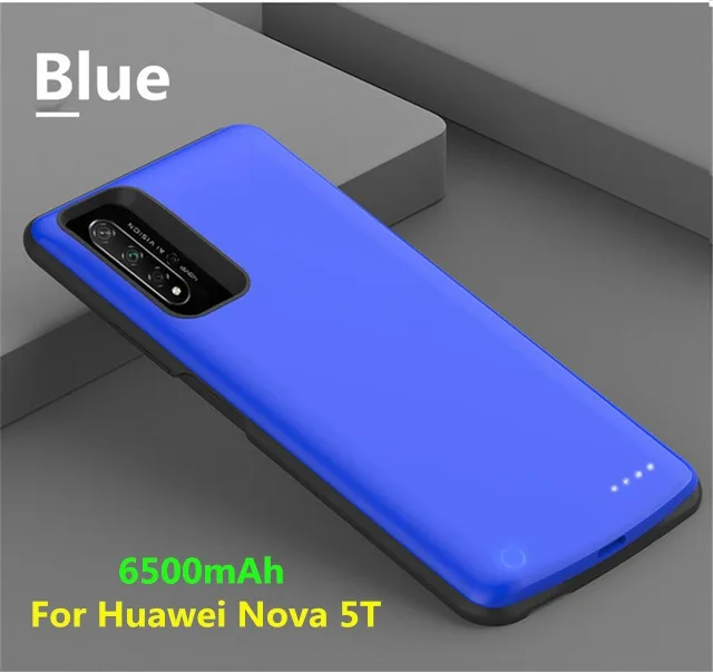 Blue For Note 5T 6500 мАч Расширенный чехол для телефона с аккумулятором для huawei Honor 20 чехол для зарядки аккумулятора для huawei Nova 5T Портативный внешний аккумулятор - Цвет: Blue For Note 5T