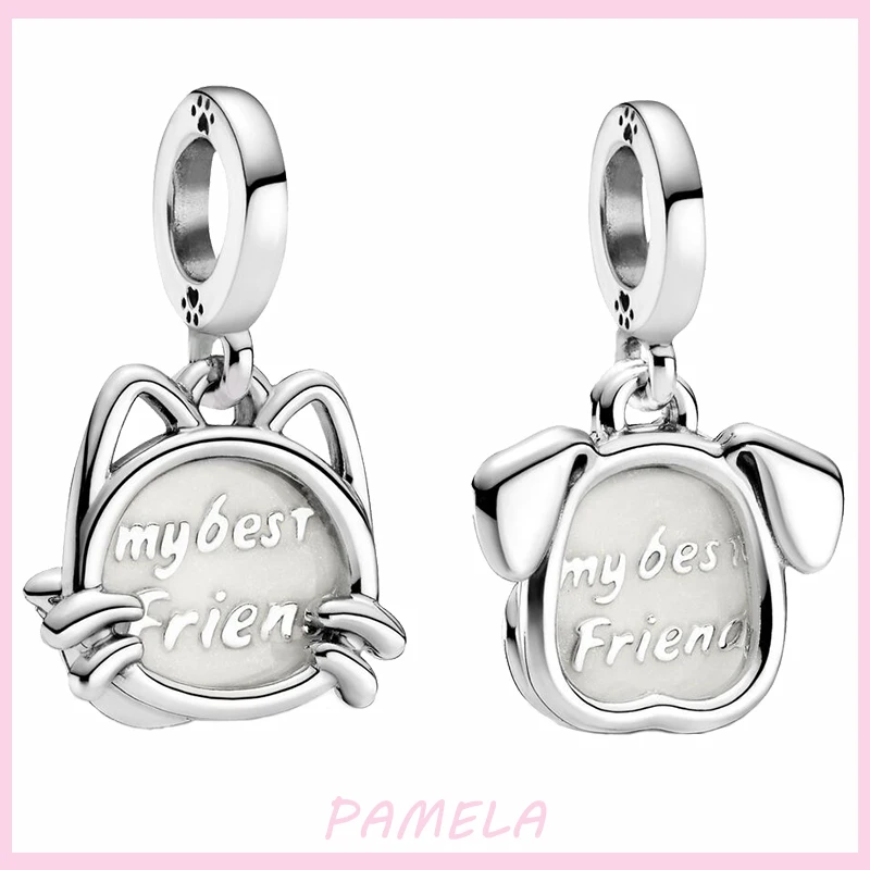

PAMELA 925 Sterling Silver Cat Dog Pendant My Best Friend Charms Gift Beads DIY For Original Pendant Bracelet Jewelry For Women