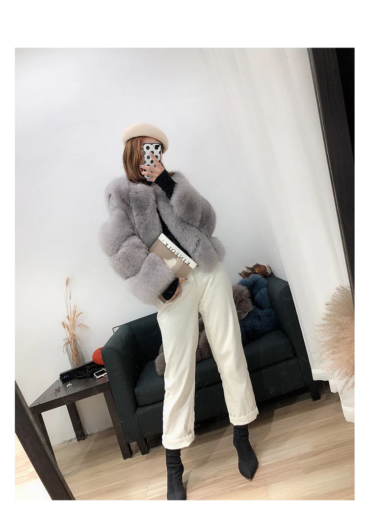 Rf1929 зимнее короткое пальто из натурального Лисьего меха Stlye FluffyReal, натуральная кожа, натуральный мех, куртка с длинным рукавом, женские пальто из натурального меха