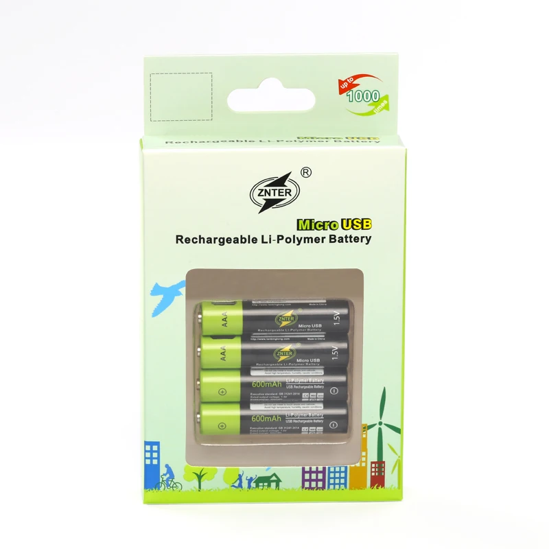 

4Pcs ZNTER 1.5V 600mah AAA Rechargeable Battery USB Rechargeable Lithium Polymer Battery Quick Charging by Micro USB Cable