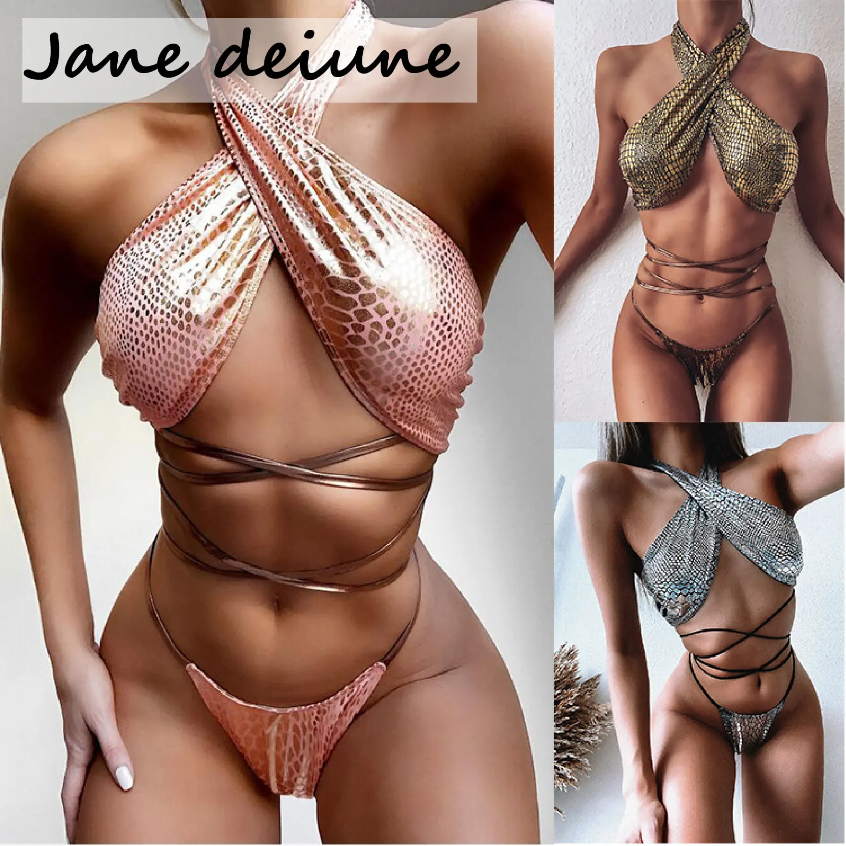 

Jane Deiune Sexy V-Bar Underwired Bikini Snake band 2021 Female Swimsuit Women Swimwear Two-Piece Wire Set Bather Bathing Swim
