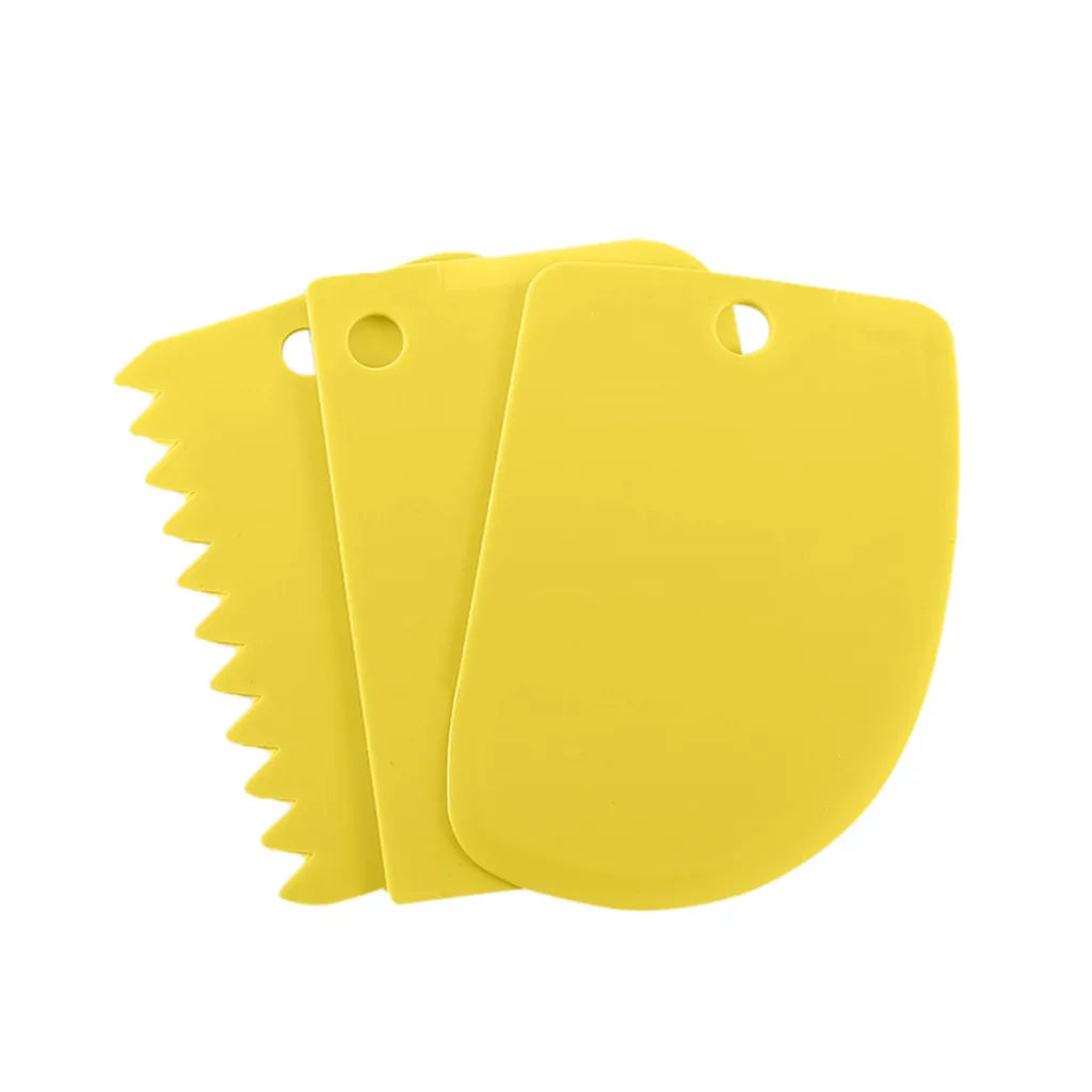 3PCS / Set Baking Pastry Tools Dough Scraper Cake Decorating Baking Tools Smooth Sawtooth Edge Scraper Cake Tool - Цвет: Yellow