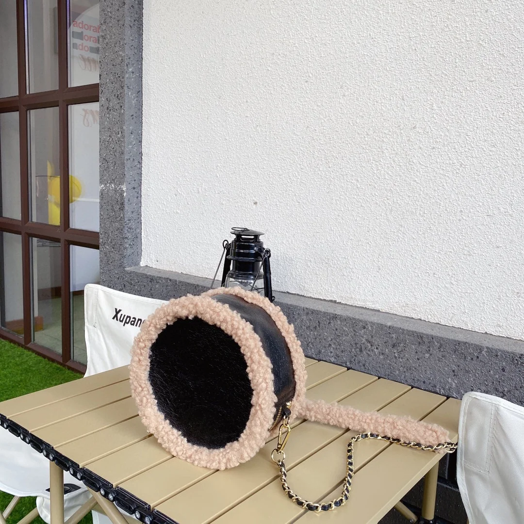 

2021 круглая сумка для девушек, шерстяная сумка, Роскошная мини сумка на плечо с цепочкой, кружевной кожаный круглый кошелек с коробкой