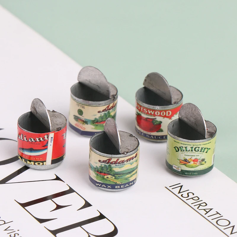 

5Pcs Label Can 1:12 Dollhouse Miniature Can Fruit Jam Can Kitchen Food Model Toy