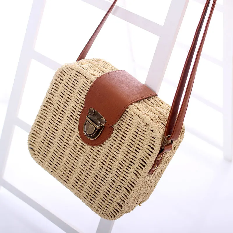 

casual box rattan women shoulder bags candy wicker woven lady crossbody bag summer beach small purses vintage bali flap sac 2020