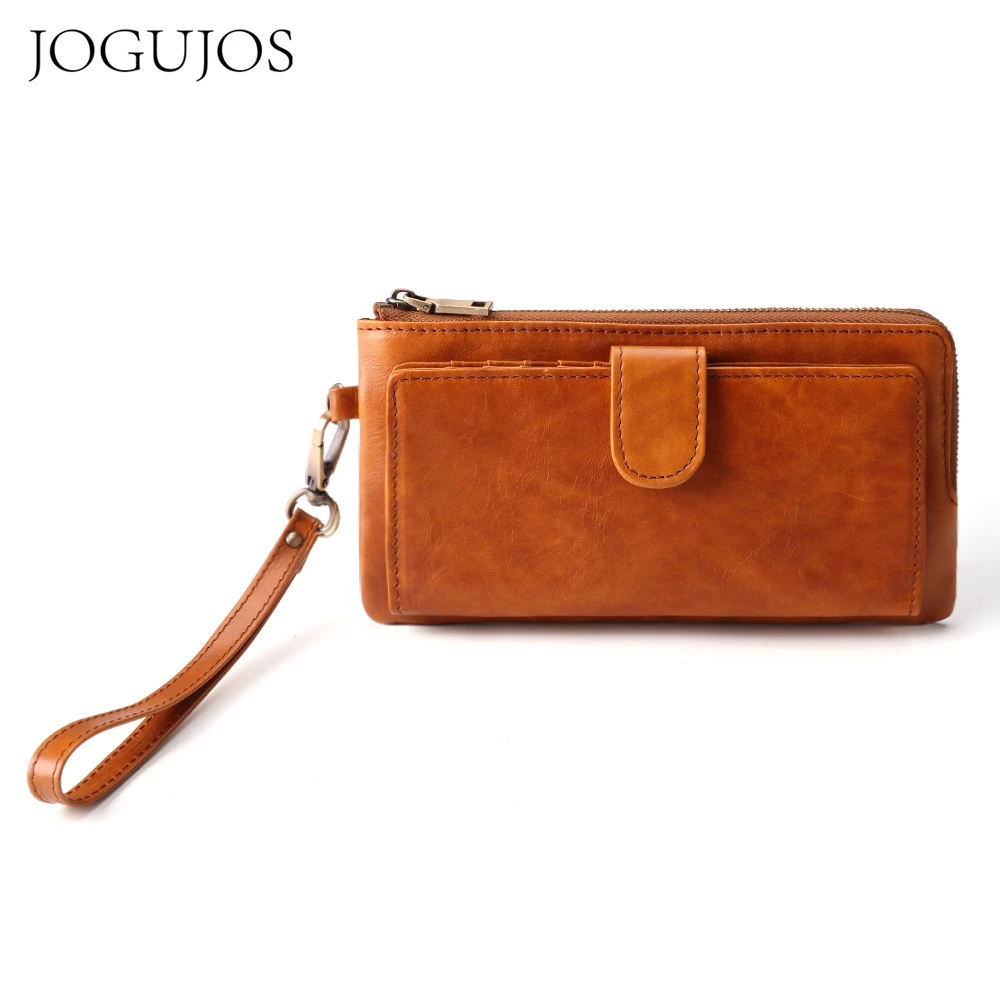 JOGUJOS Fashion Women's Wallets Top Quality Coin Card Holder Female Zipper Genuine Leather Purse Long Classic Purse with strap