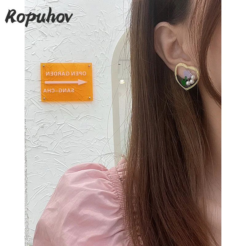 Ropuhov 2021 Новые 925 серебряные иглы прозрачные жемчужные персиковые сердца милые