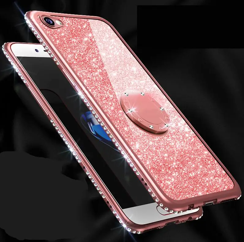 Роскошный алмаз блестящая стойка кольцо чехол для телефона для OPPO F1S A59 A57 A83 задняя крышка F5 F9 A7 A3S Realme X r17 Pro Рено чехол - Цвет: Pink ring