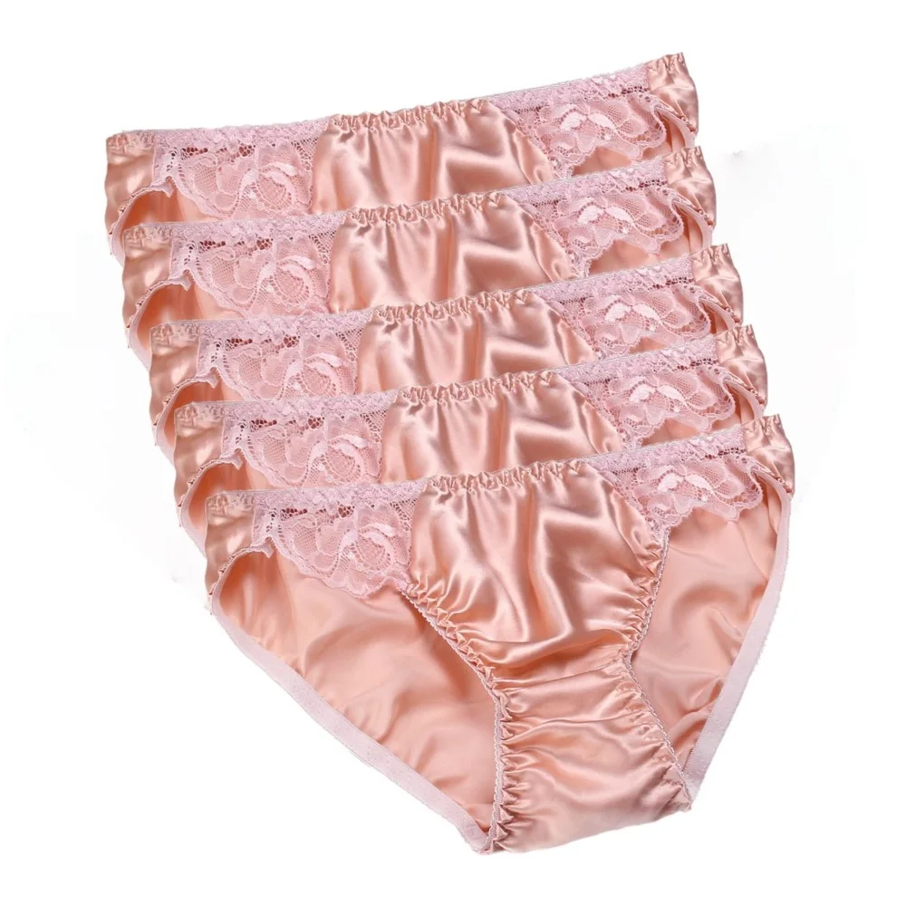 5 pcs Womens 100% Silk Panties Soft Briefs Sexy Sheer Lace Knickers Underwear for Lady naughty panties for women lingerie bottom