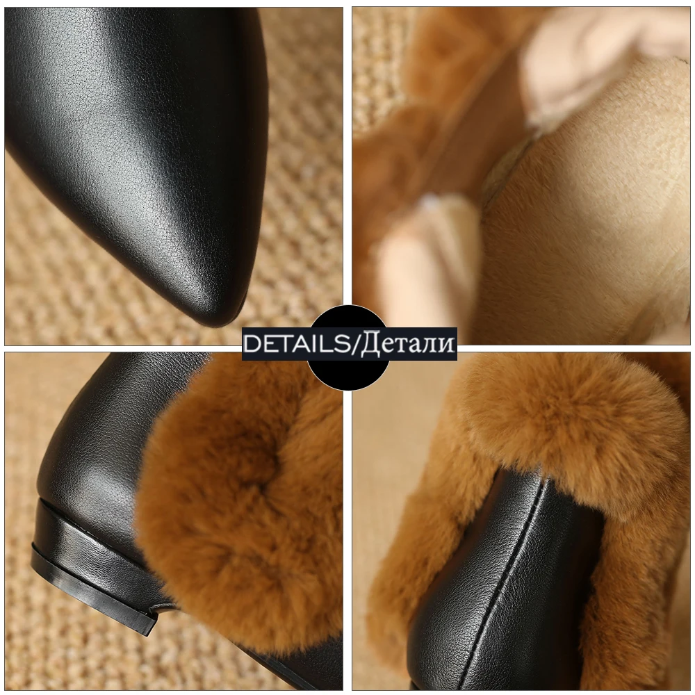 

WETKISS Genuine Leather Ankle Boots Women Warm Short Plush Booties Chunky Heels Shoes Skid Proof Winter Boots Shoes 2021