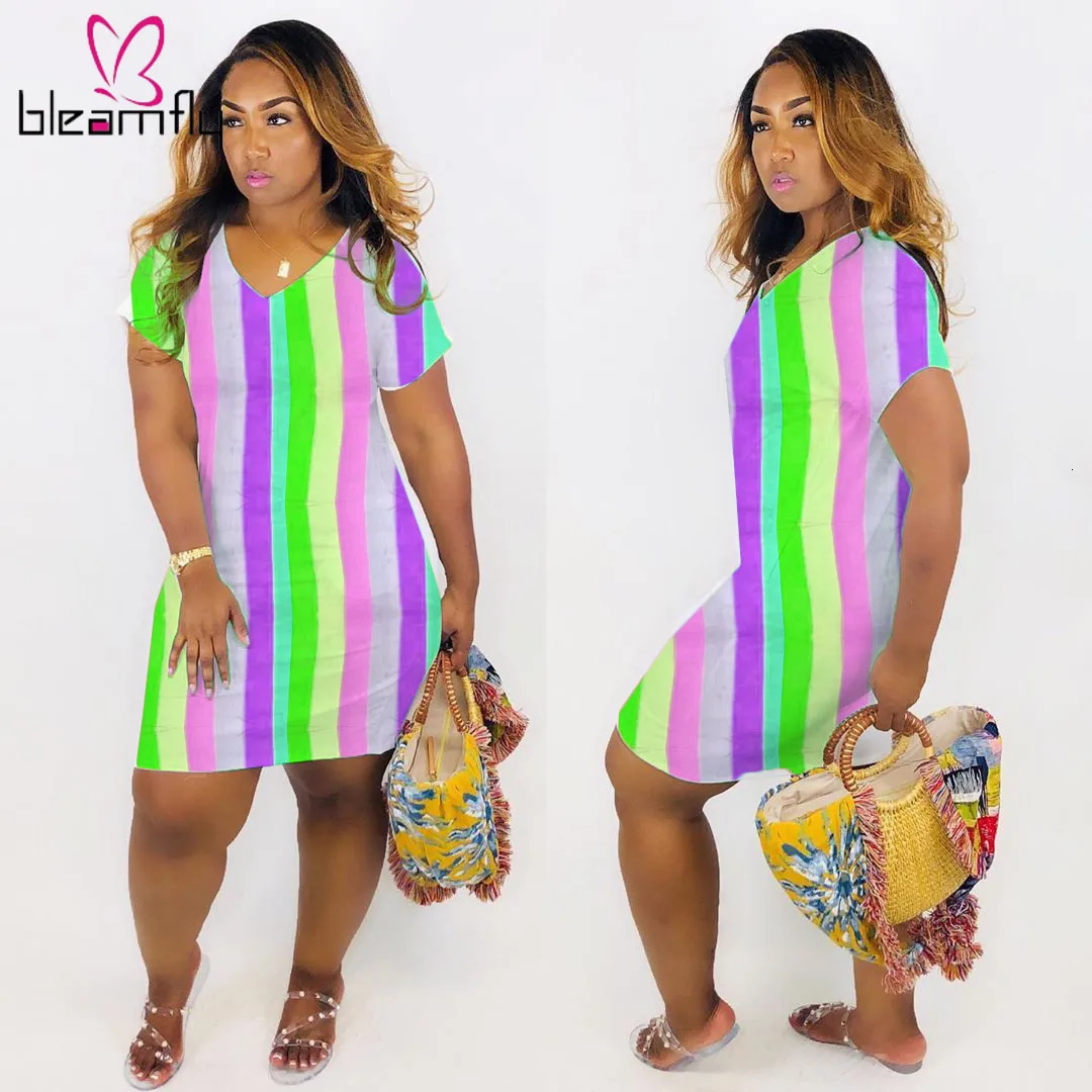 2019 женское летнее платье в полоску с v образным вырезом и коротким рукавом