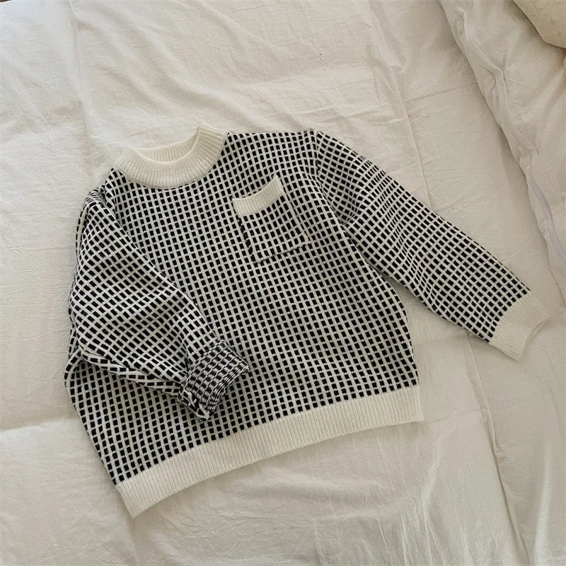 

Fall Winter Children Warm Sweaters Baby Girls Clothes Knitted Pullovers Jumpers Outfits Sweater 2021 Kids Boys Plaid Sweaters