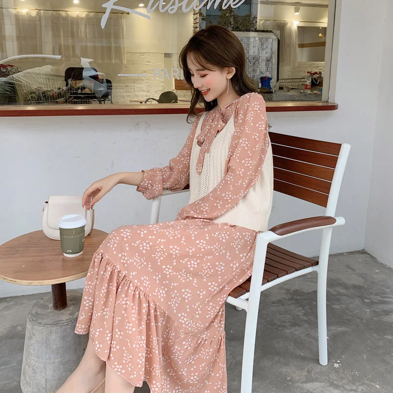 Платье BGTEEVER женское демисезонное шифоновое с длинными рукавами и бантом на шее |