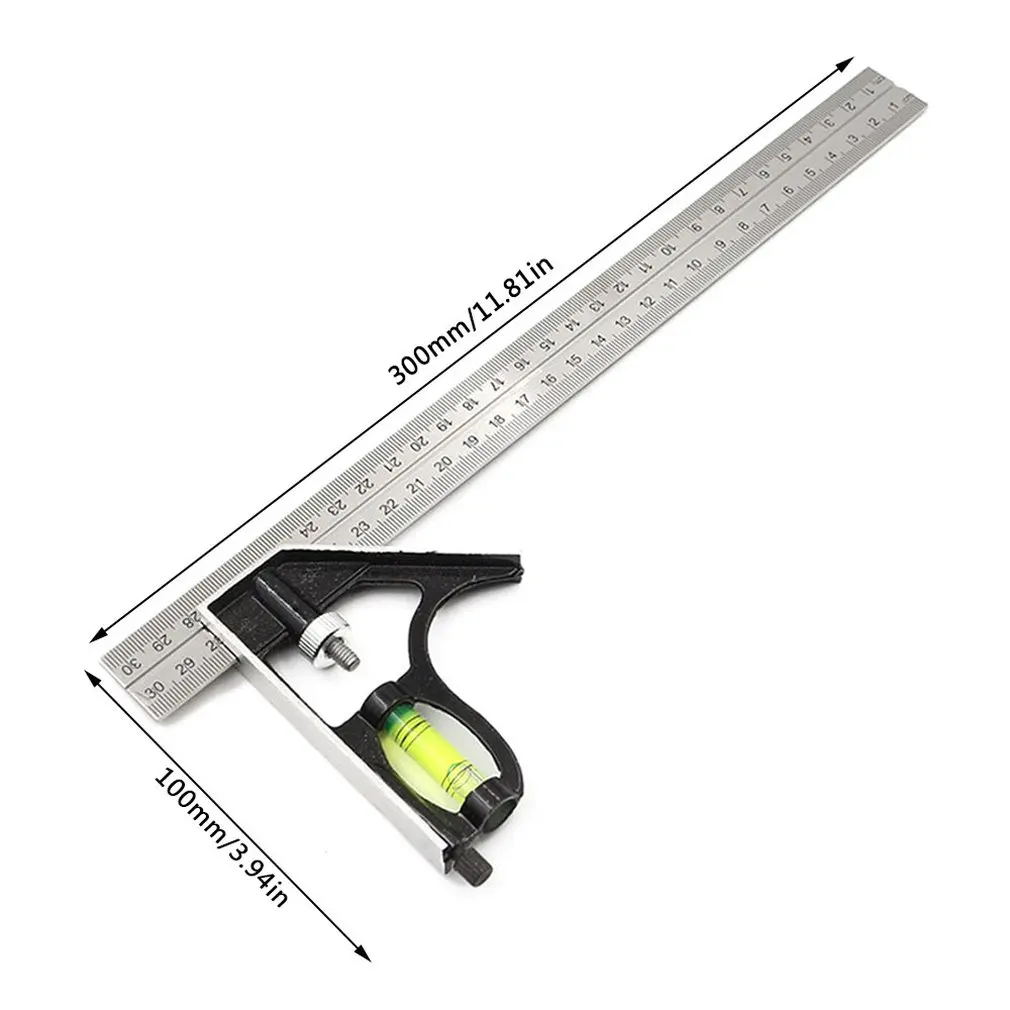 

Square Ruler Set Kit 300mm 45/90 Degree Adjustable Engineers Combination Try None Right Angle Ruler with Spirit Level & Scriber