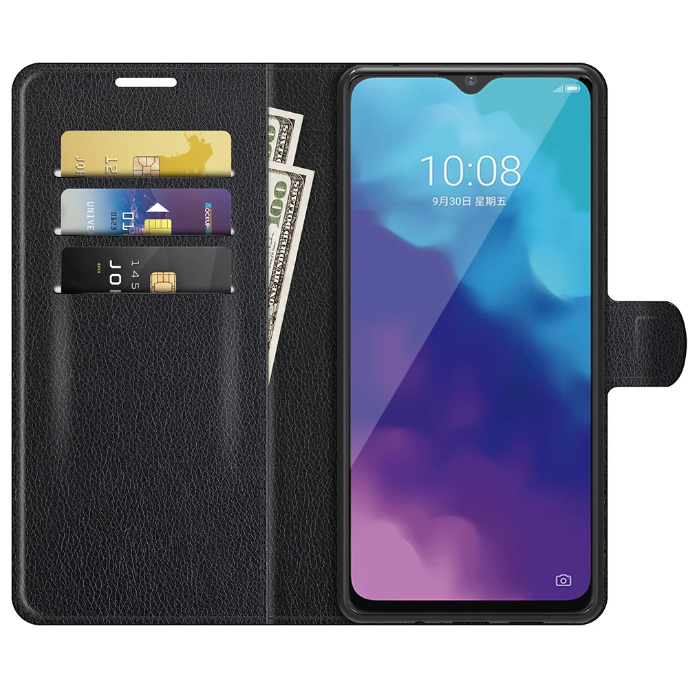 Чехол для ZTE Blade V30 Vita 2021 (6.82in) 8030 чехол-бумажник с кармашком карт кожаный черный