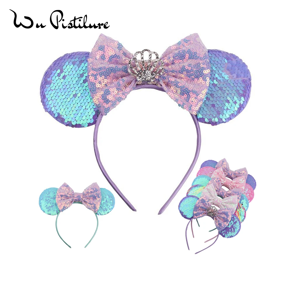 

Sequins Minnie Mouse Ears Hairband For Girls 5" Hair Bows Big Flip Sequins Ears DIY Kids Hair Accessories Headband Boutique