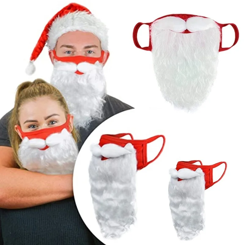 

Christmas 3D Decoration Santa Claus Beard Masks Adult Unisex Funny Reusable Santa Face Cover Shield for Xmas Cosplay Party 2021