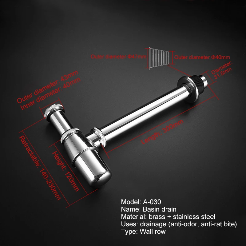 

Basin Trap Round 1/4'' Sink Bottle P-Trap Waste Pipe Tube Adjustable Height Pop-Up Drain Stopper Kit Assembly