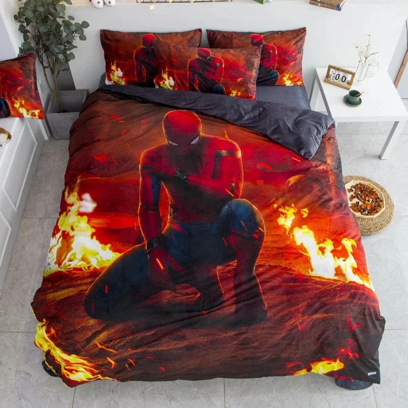 

Disney Avengers Iron Man Crystal Velvet Bedding Sets Duvet Cover Pillowcase with Sheets Bed Lining Boys Birthday Gift Decor Home