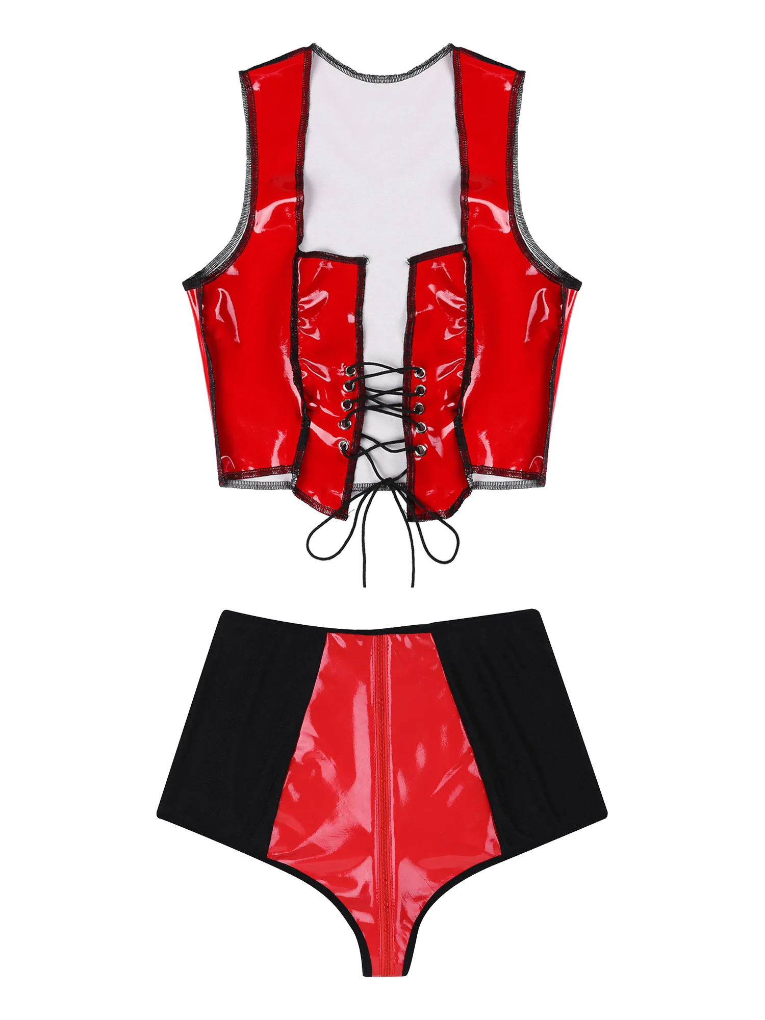 Женское нижнее белье из искусственной кожи без рукавов с завышенной талией -