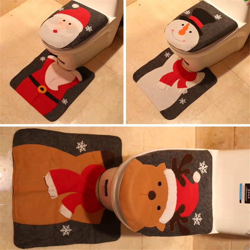 

2PCS Christmas Toilet Set WC Seat Cover Bathroom Accessories Toilette Xmas Home Decoration Kleed Elk Santa Claus Snowman Decor