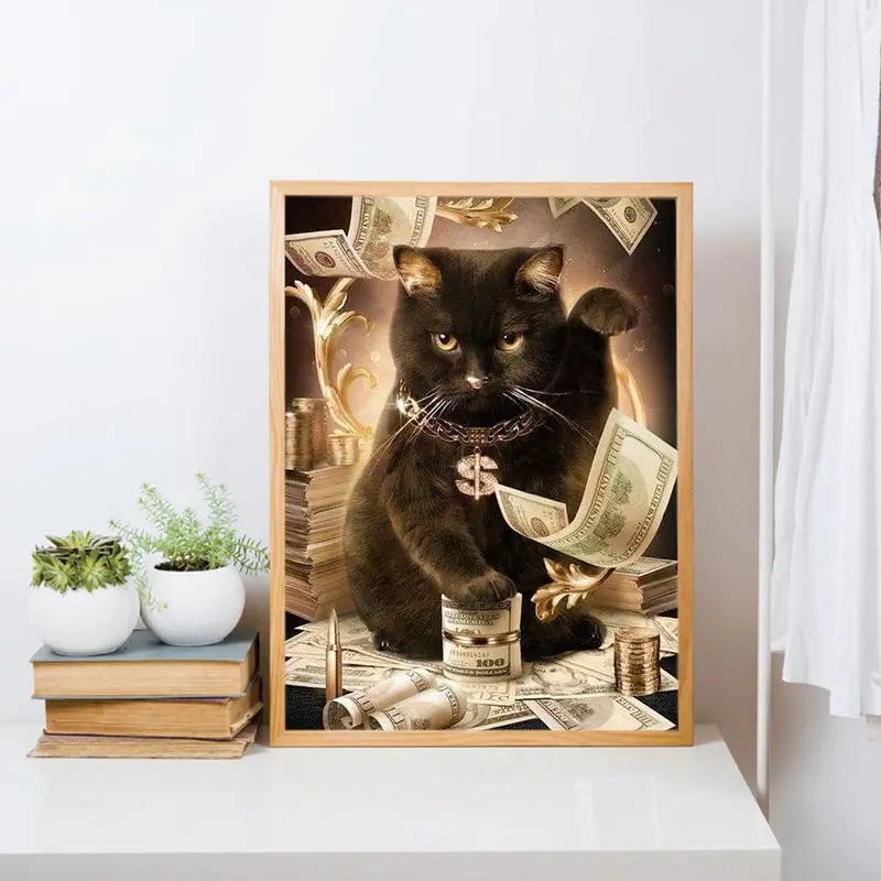 Алмазная мозаика 5D полноразмерная картина с кошкой монетами стразы холст сделай