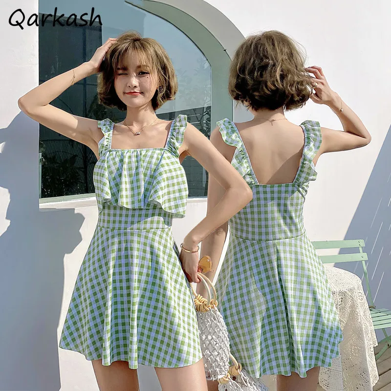 Накидка женская клетчатая с высокой талией милый тонкий купальный костюм