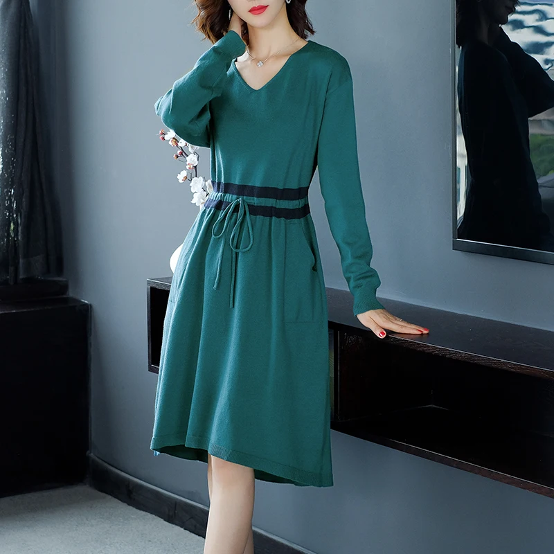 Lady Sweater Dress 2019 Autumn Female Long Elegant Knit Pullovers | Женская одежда