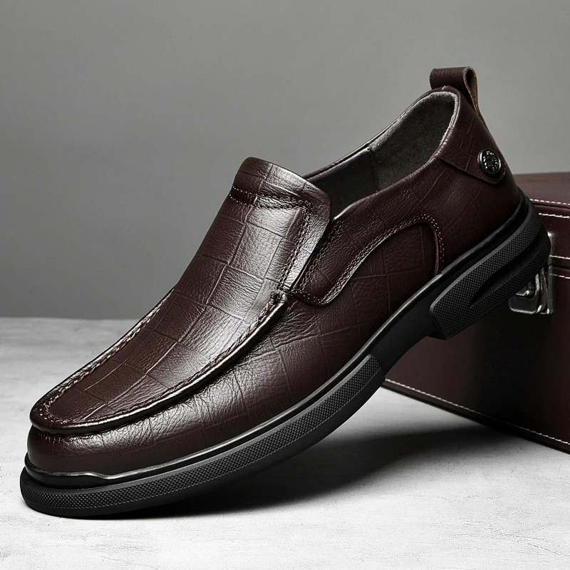 

Men's Genuine Leather Loafers Fashion Hand Stitched Slip-On Shoes Luxury Brand Business Dress Casual Shoes British Men Shoes