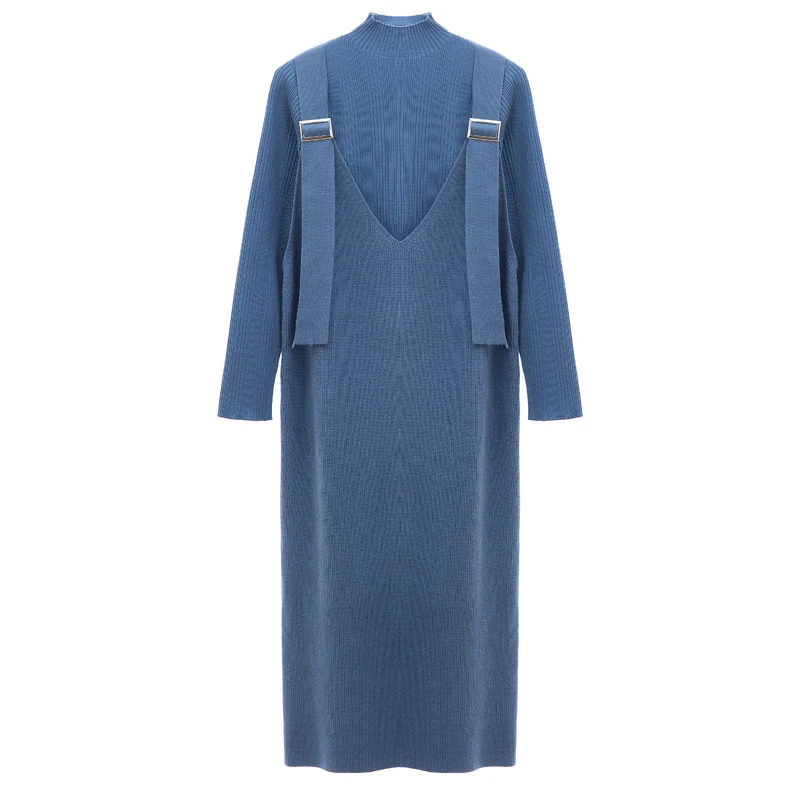 

new bigger sizes couture long waistcoat two-piece suit sweater with knitted strap dress women outfit knitwear leisure good SALE